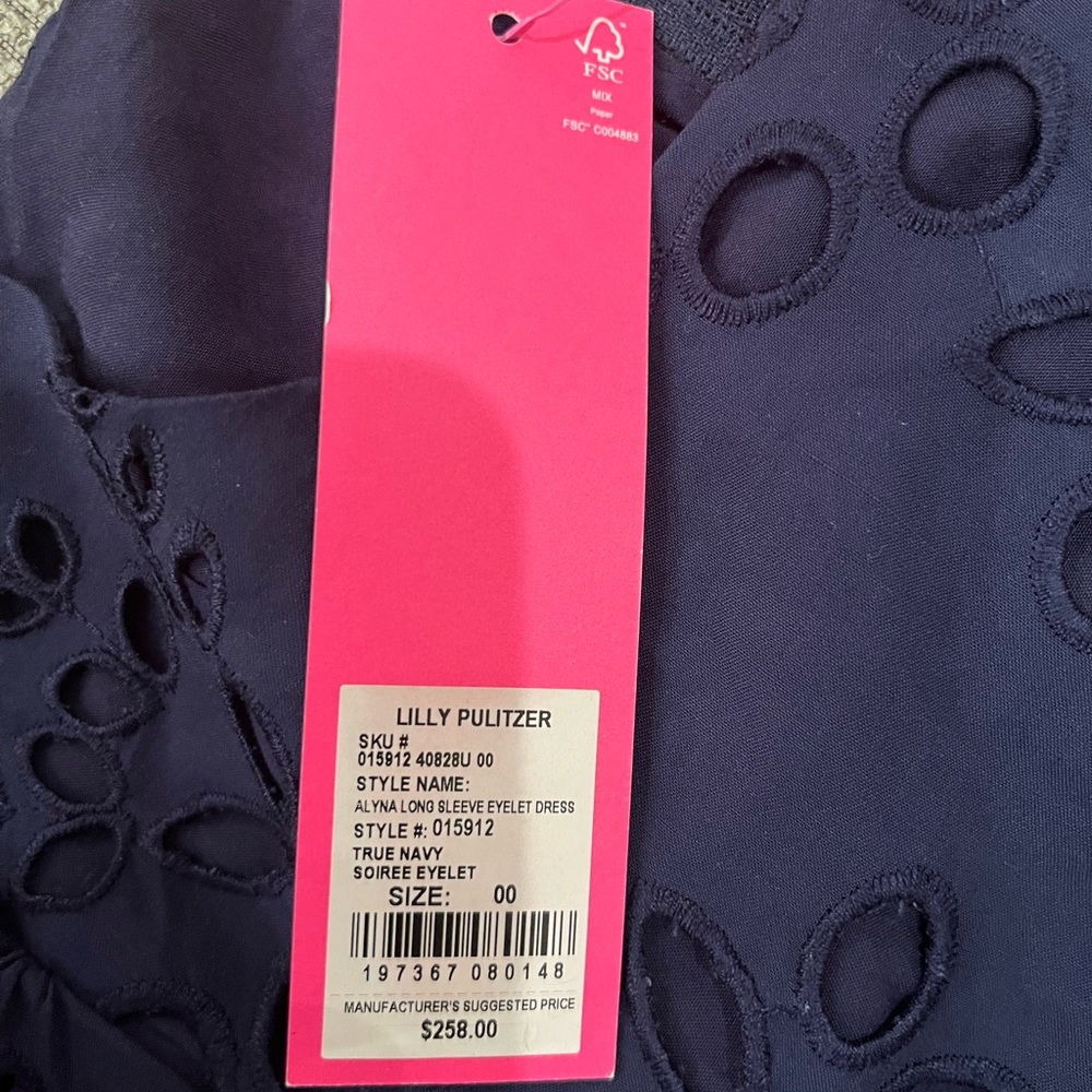 Lilly Pulitzer Navy Blue Eyelet Dress  NWT SIZE 00 - Picture 4 of 5